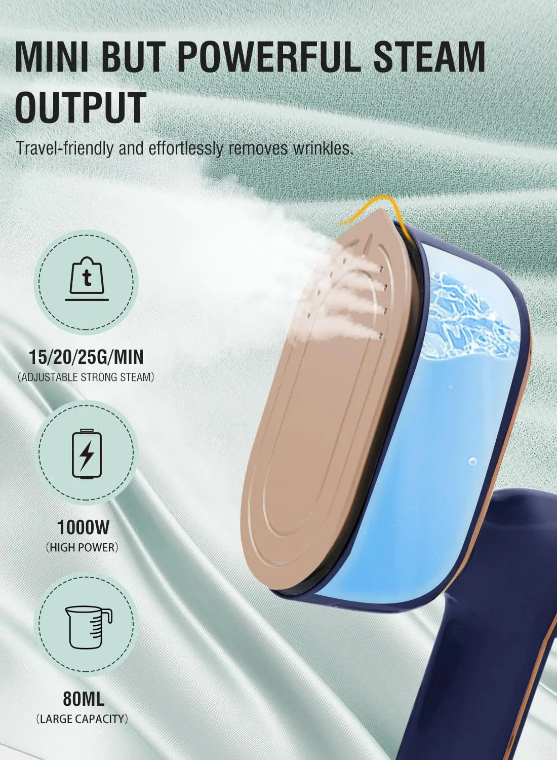 Foldable Travel Steamer For Clothes With Led Screen,Steamer&Iron 2 In 1,Portable Mini Iron Wrinkles Remover,1000w Plancha a Vapor Para Ropa For Home Office College 120v(Deep Sea Blue)