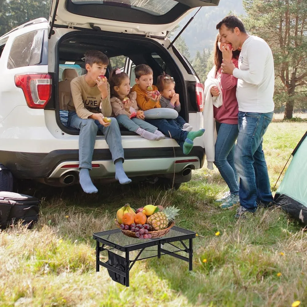 Folding Grill Table, 2 x 1.3 FT Lightweight Height Adjustable Aluminum Table with Mesh Desktop and Mesh Bag for Outdoor Camping Picnic BBQ (Black, Small (23" x 15"))