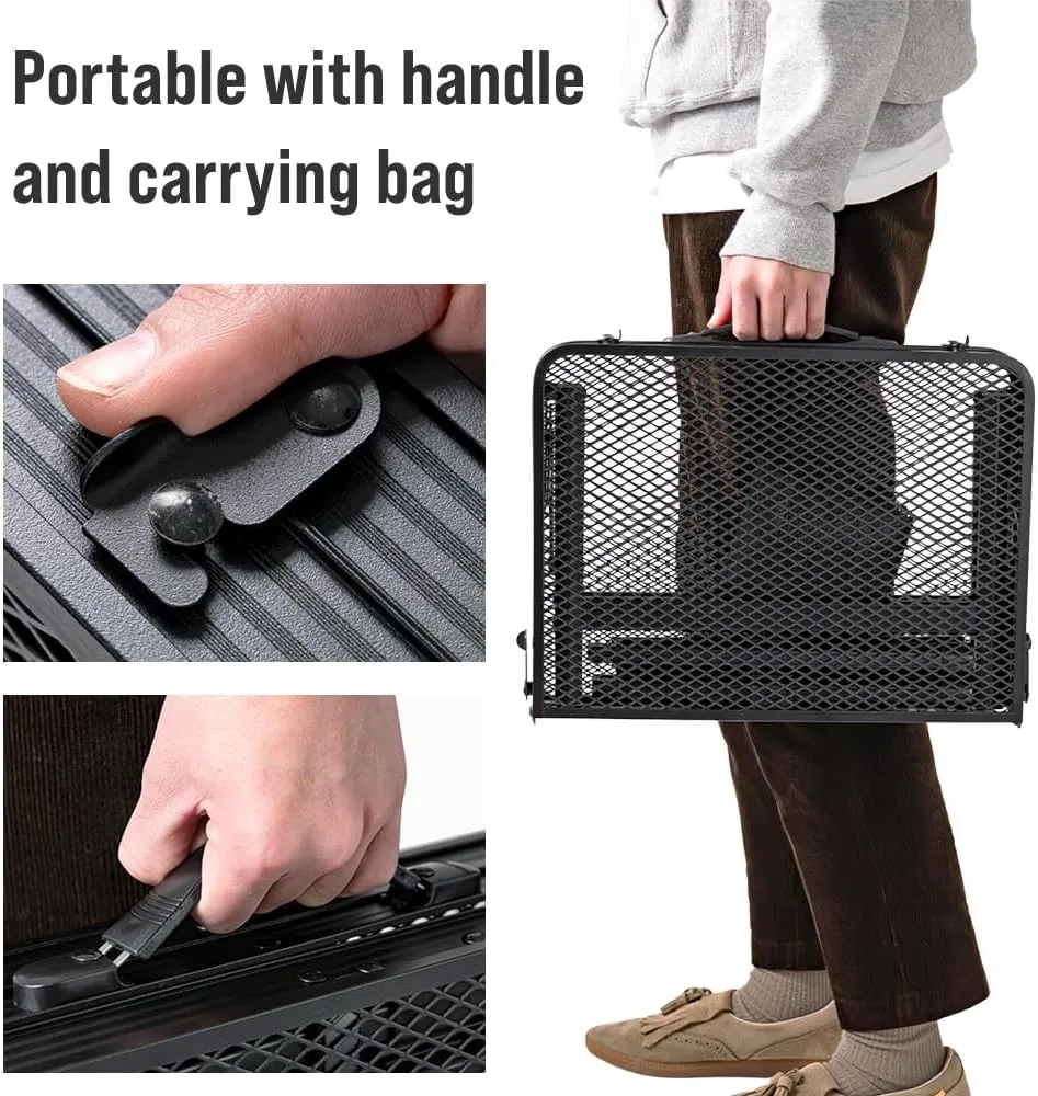 Folding Grill Table, 2 x 1.3 FT Lightweight Height Adjustable Aluminum Table with Mesh Desktop and Mesh Bag for Outdoor Camping Picnic BBQ (Black, Small (23" x 15"))