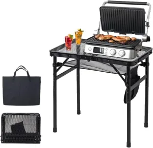 Folding Grill Table, 2 x 1.3 FT Lightweight Height Adjustable Aluminum Table with Mesh Desktop and Mesh Bag for Outdoor Camping Picnic BBQ (Black, Small (23" x 15"))