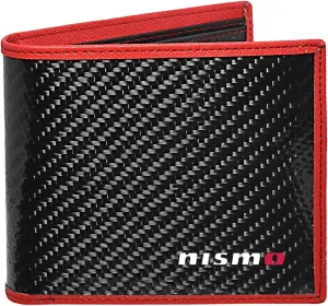 for Nissan NISMO Logo Real Premium Black Carbon Fiber Wallet with Red Stitched Edge