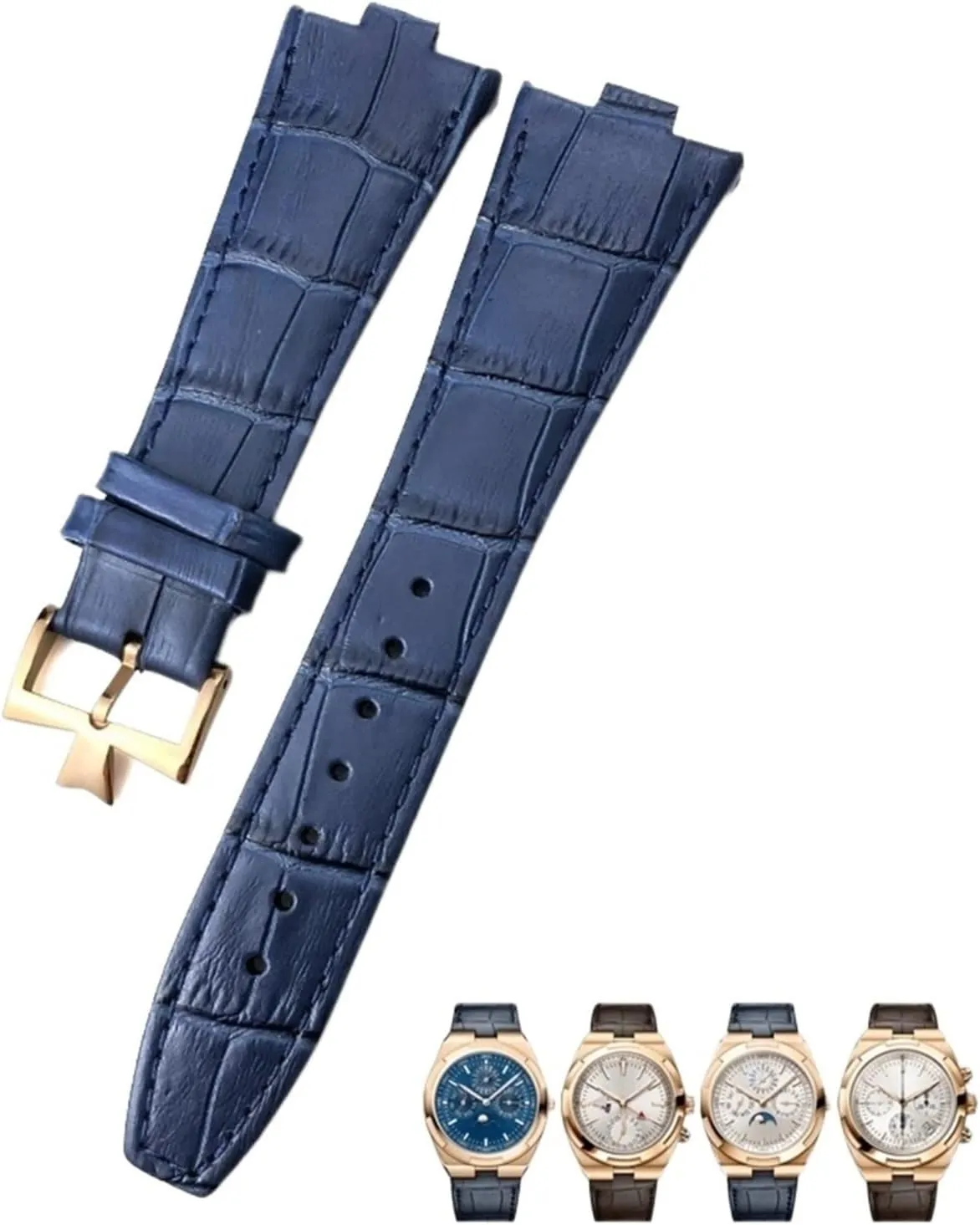 For Vacheron Constantin Overseas Black Blue Brown Bamboo Grain Watch Bands 25mm Genuine Leather Convex Interface Watch Strap