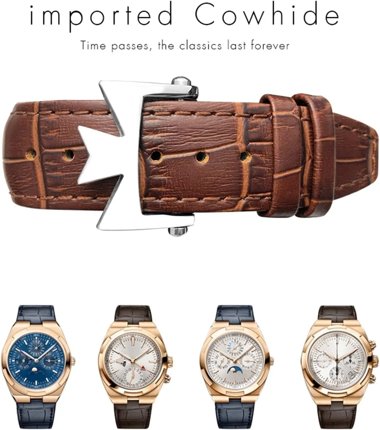 For Vacheron Constantin Overseas Black Blue Brown Bamboo Grain Watch Bands 25mm Genuine Leather Convex Interface Watch Strap
