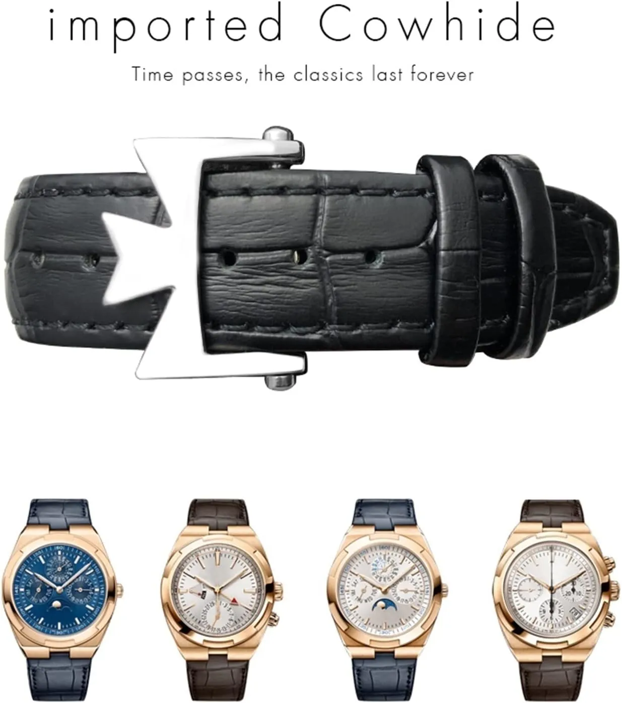 For Vacheron Constantin Overseas Black Blue Brown Bamboo Grain Watch Bands 25mm Genuine Leather Convex Interface Watch Strap