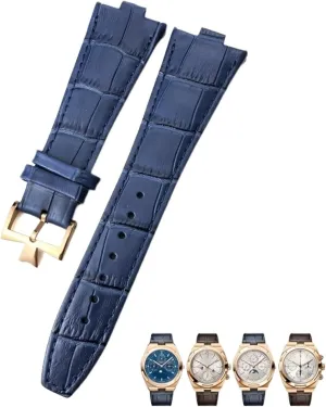 For Vacheron Constantin Overseas Black Blue Brown Bamboo Grain Watch Bands 25mm Genuine Leather Convex Interface Watch Strap