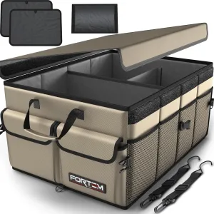 FORTEM Car Trunk Organizer, Collapsible Multi Compartment SUV Organizer, Foldable Storage for Car Accessories for Women Men, 600D Oxford, Non Slip Bottom, Securing Straps, Soft Cover (50L)