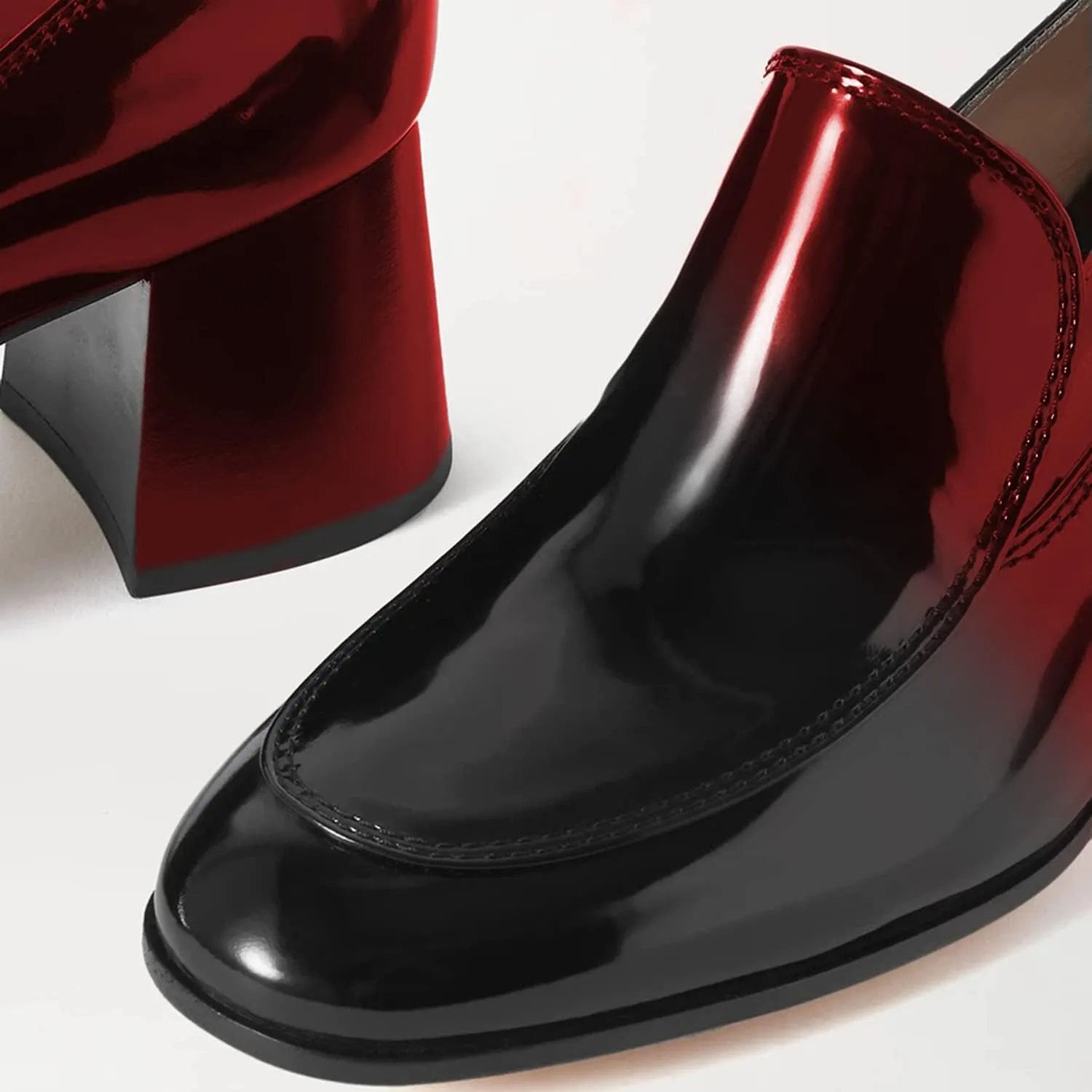 FOWT Women's Round Toe High Chunky Heel Pumps, Side V Cut Slip On Pumps for Ladies, Casual Comfy Non-Slip Office Party Dress Unisex Shoes US Size 4-16