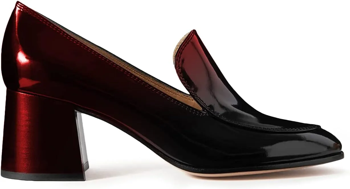 FOWT Women's Round Toe High Chunky Heel Pumps, Side V Cut Slip On Pumps for Ladies, Casual Comfy Non-Slip Office Party Dress Unisex Shoes US Size 4-16