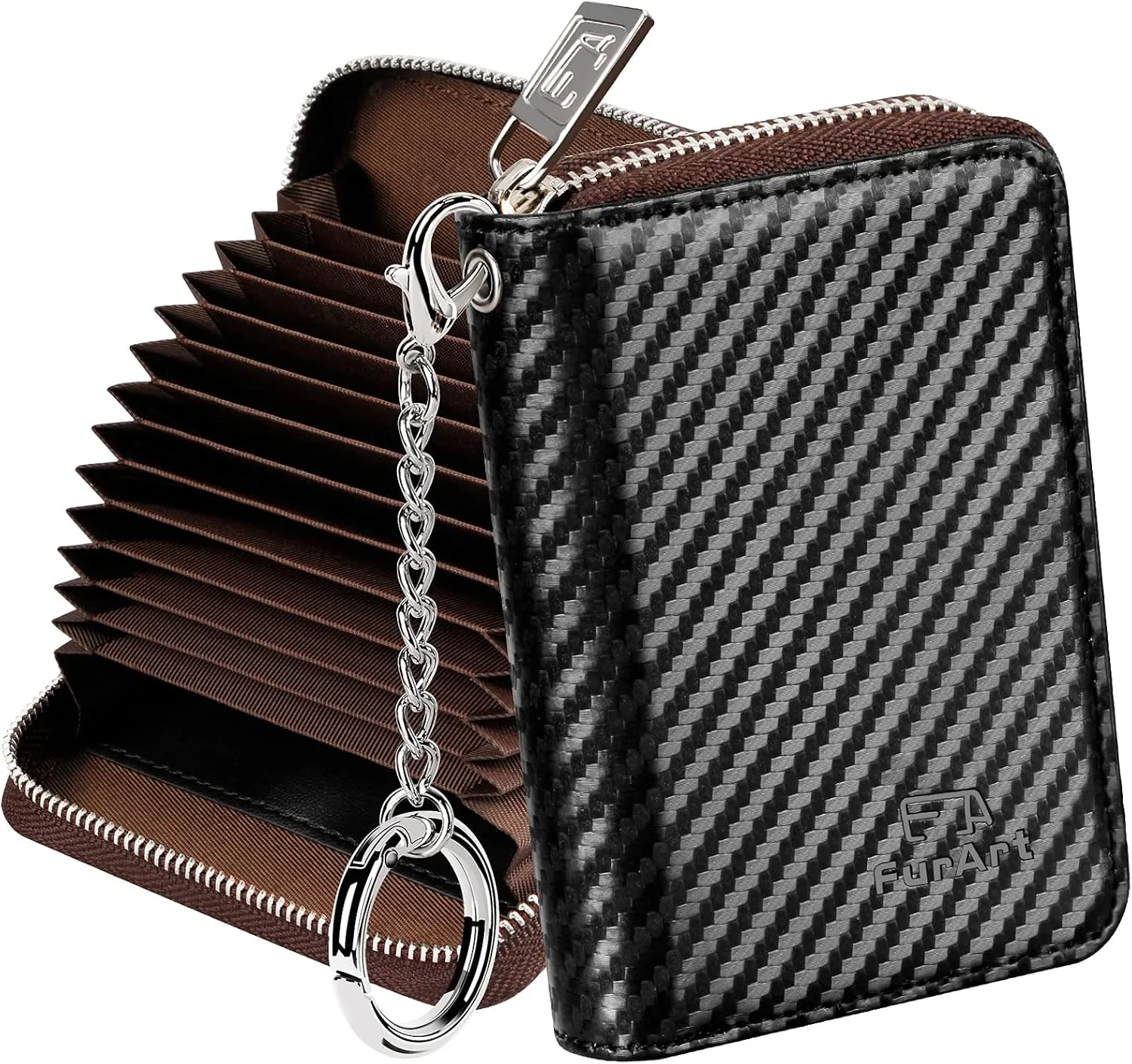 FurArt Credit Card Wallet, Zipper Business Card Holder for Women, RFID Blocking, KeyChain Wallet, Compact Size