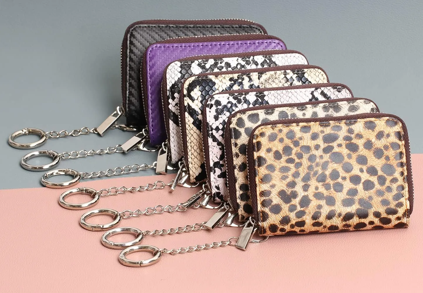 FurArt Credit Card Wallet, Zipper Business Card Holder for Women, RFID Blocking, KeyChain Wallet, Compact Size