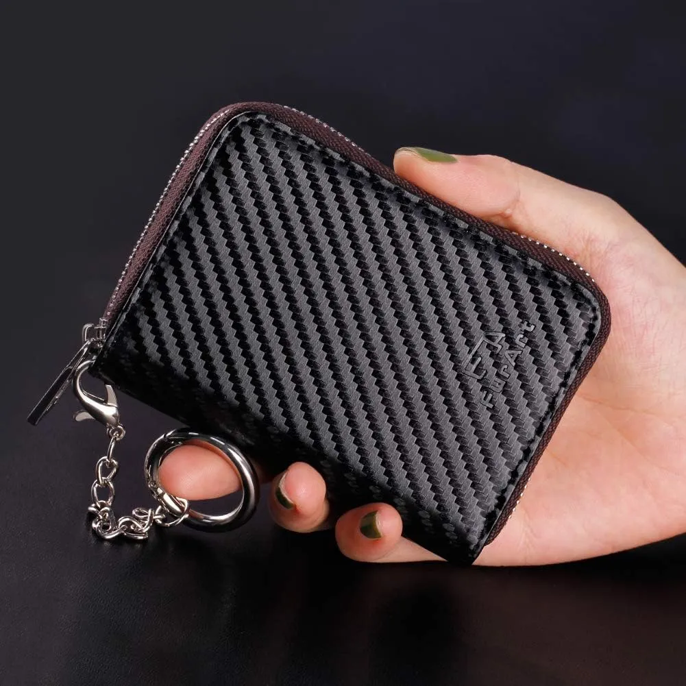 FurArt Credit Card Wallet, Zipper Business Card Holder for Women, RFID Blocking, KeyChain Wallet, Compact Size