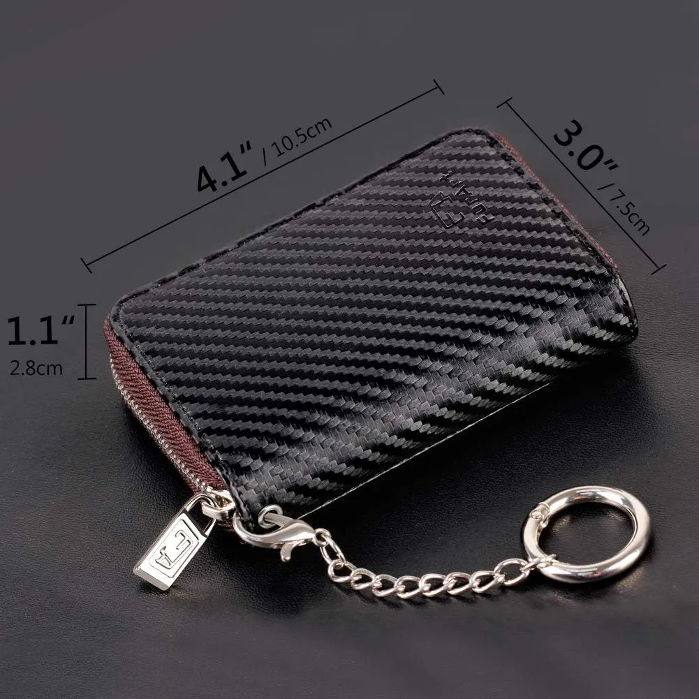 FurArt Credit Card Wallet, Zipper Business Card Holder for Women, RFID Blocking, KeyChain Wallet, Compact Size