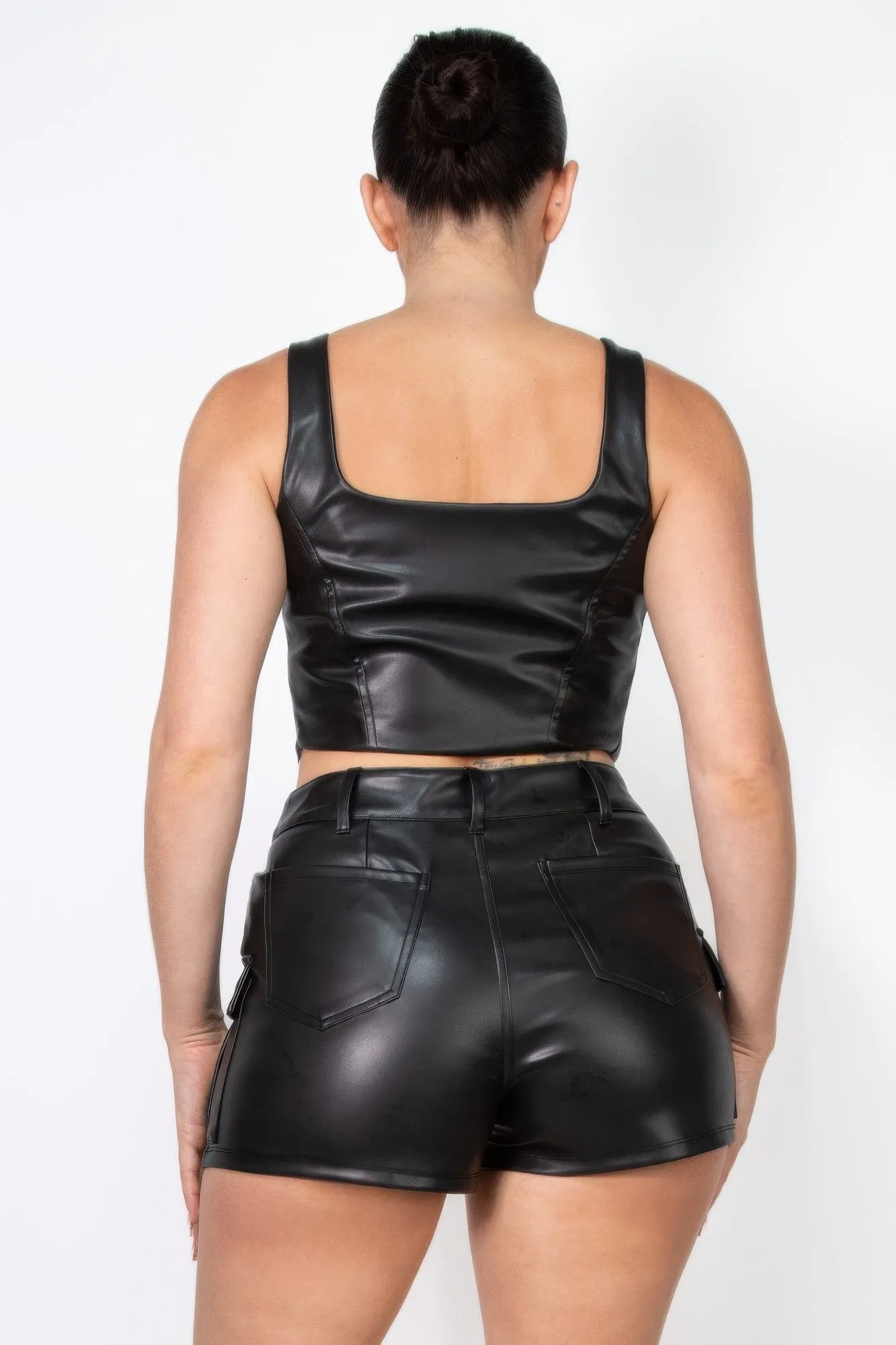 FZ Women's Faux Leather Square Zippered Crop Top