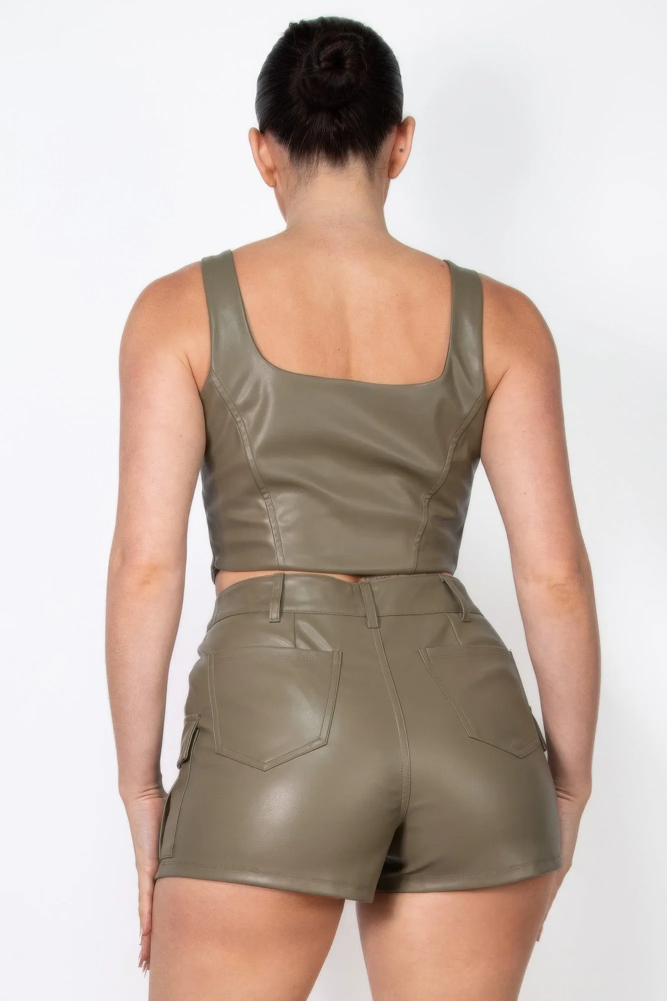 FZ Women's Faux Leather Square Zippered Crop Top
