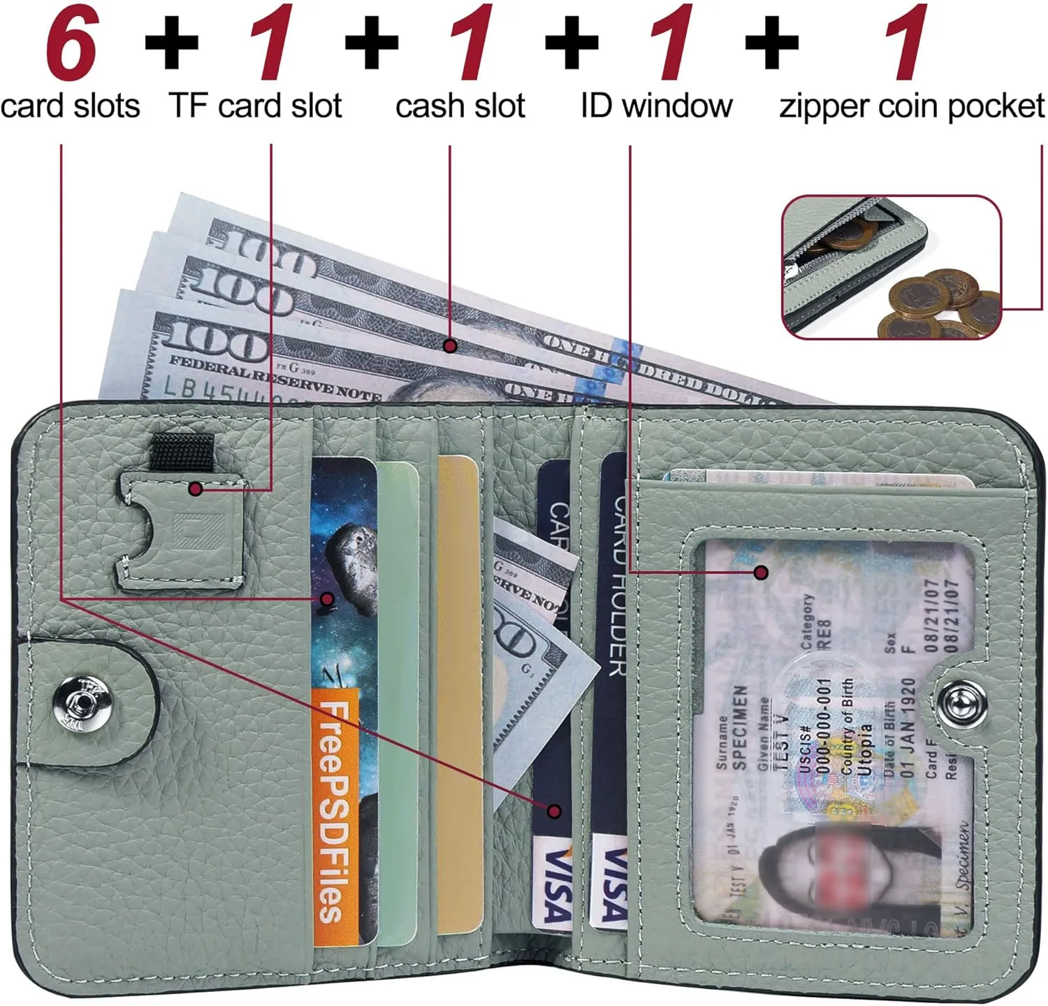 GADIEMKENSD Small Wallet Bifold RFID Credit Card Holder for Men Leather Coin Ladies Purse RFID Blocking Mini Compact Pocket Wallet with Zipper Card Cash Slots Ultra Slim Minimalist Light Grey