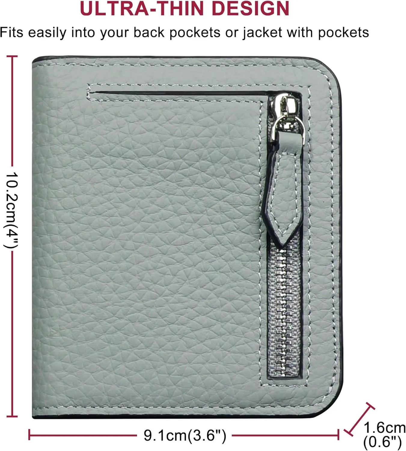 GADIEMKENSD Small Wallet Bifold RFID Credit Card Holder for Men Leather Coin Ladies Purse RFID Blocking Mini Compact Pocket Wallet with Zipper Card Cash Slots Ultra Slim Minimalist Light Grey