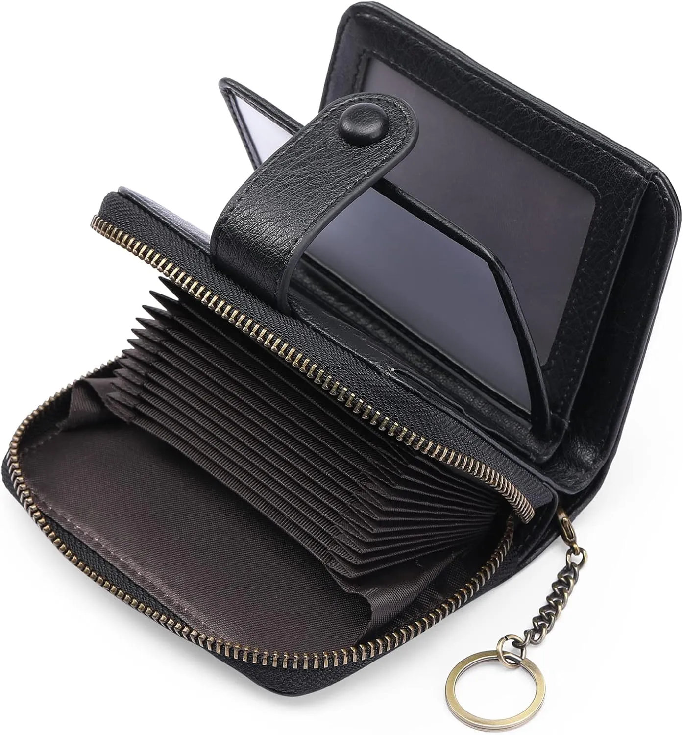 GAEKEAO Leather Credit Card Holder Small Wallet for Women RFID Blocking Bifold Zipper Card Case Organizer Wallet with Keychain