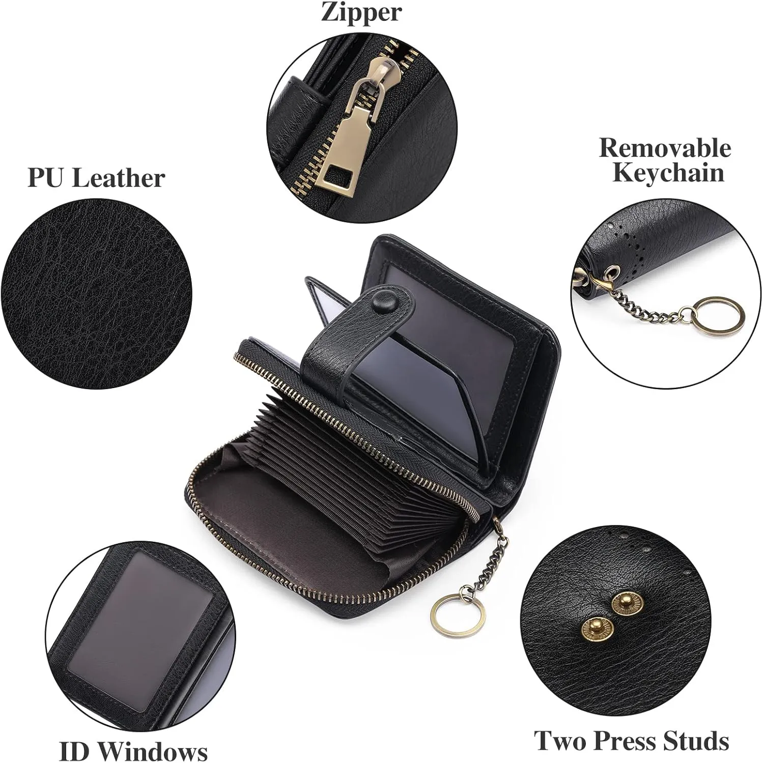 GAEKEAO Leather Credit Card Holder Small Wallet for Women RFID Blocking Bifold Zipper Card Case Organizer Wallet with Keychain