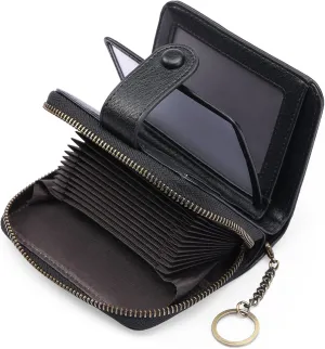 GAEKEAO Leather Credit Card Holder Small Wallet for Women RFID Blocking Bifold Zipper Card Case Organizer Wallet with Keychain