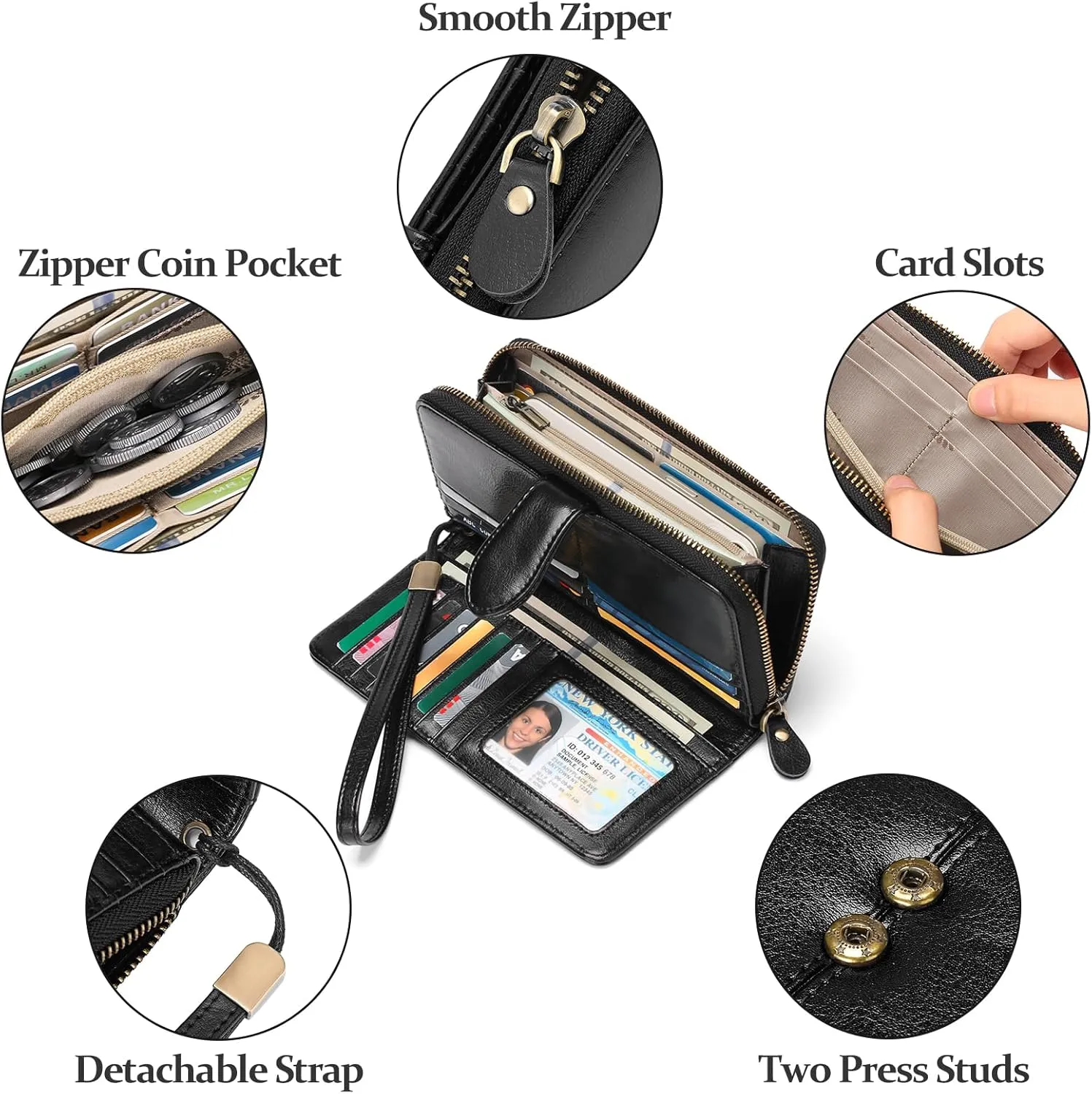 GAEKEAO Wallet for Women Clutch RFID Blocking Leather Wristlet Purse Large Capacity Credit Card Holder Zip Around Wallets
