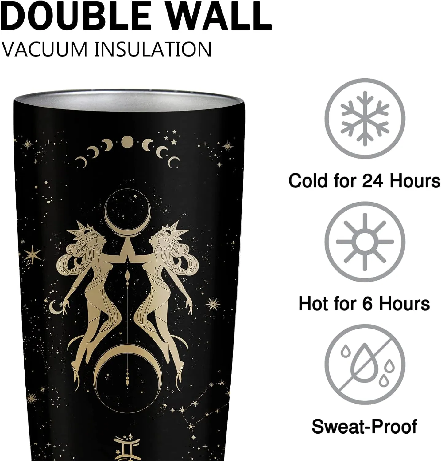 Gemini Gifts for Women - Zodiac Cup Tumbler, 20 OZ Astrology Stainless Steel Insulated Constellation Cup, Witchy Gothic Gifts