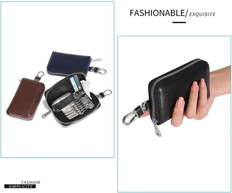 Genuine Leather Key Holder Bag with 2 Card Slot & 6 Hooks & 1 Access Card,Key Case Car Key Holder Wallet for Men Women