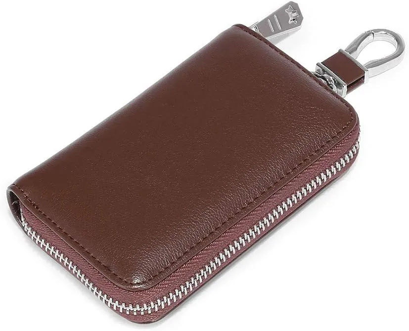 Genuine Leather Key Holder Bag with 2 Card Slot & 6 Hooks & 1 Access Card,Key Case Car Key Holder Wallet for Men Women