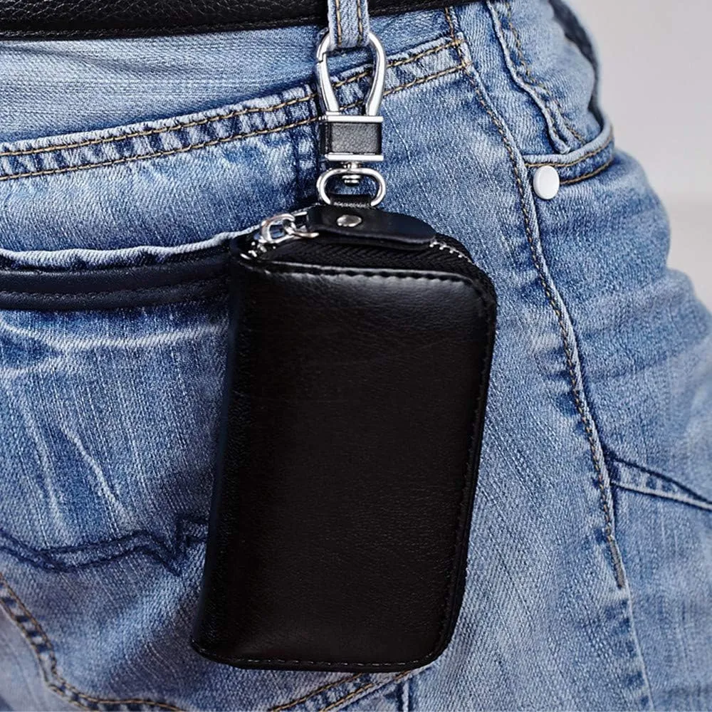 Genuine Leather Key Holder Bag with 2 Card Slot & 6 Hooks & 1 Access Card,Key Case Car Key Holder Wallet for Men Women