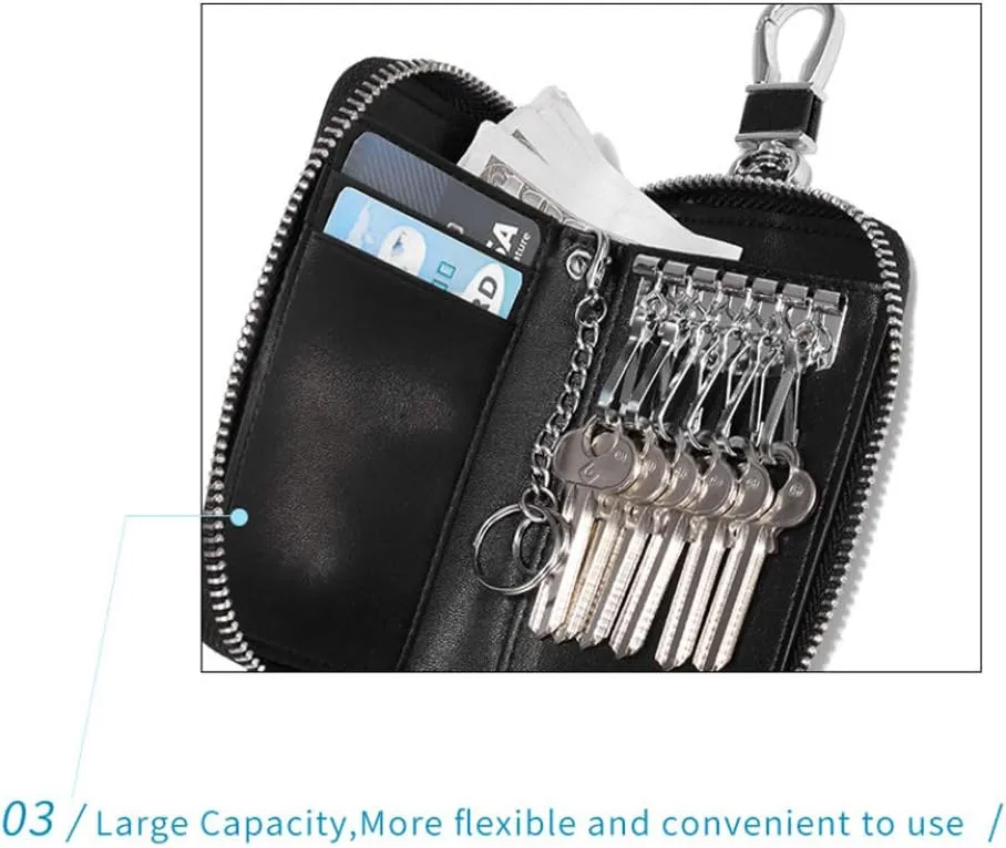 Genuine Leather Key Holder Bag with 2 Card Slot & 6 Hooks & 1 Access Card,Key Case Car Key Holder Wallet for Men Women