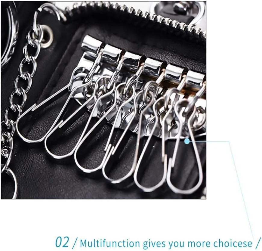 Genuine Leather Key Holder Bag with 2 Card Slot & 6 Hooks & 1 Access Card,Key Case Car Key Holder Wallet for Men Women