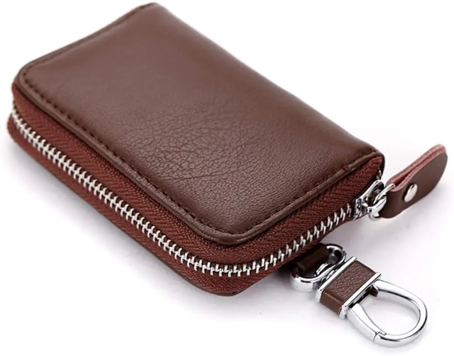 Genuine Leather Key Holder Bag with 2 Card Slot & 6 Hooks & 1 Access Card,Key Case Car Key Holder Wallet for Men Women