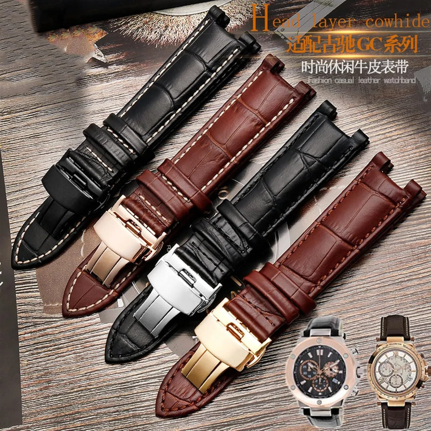 Genuine Leather Watchband For GC 22 * 13mm 20 * 11mm Notched Strap Withstainless Steel Butterfly Buckle Men And Women Watch Belt