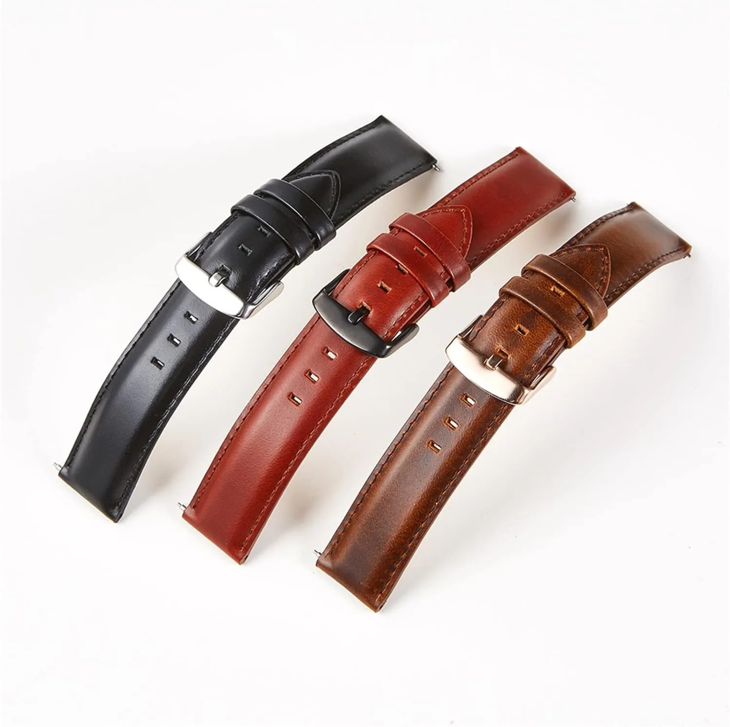 GGZONE RHAIYAN Watch Accessories Quick Release Watchbands 18 20 22 Mm Genuine Leather Watch Strap Compatible with DW Daniel Wellington Watch Band Specific (Color : Black Silver Clasp, Size : 20mm)
