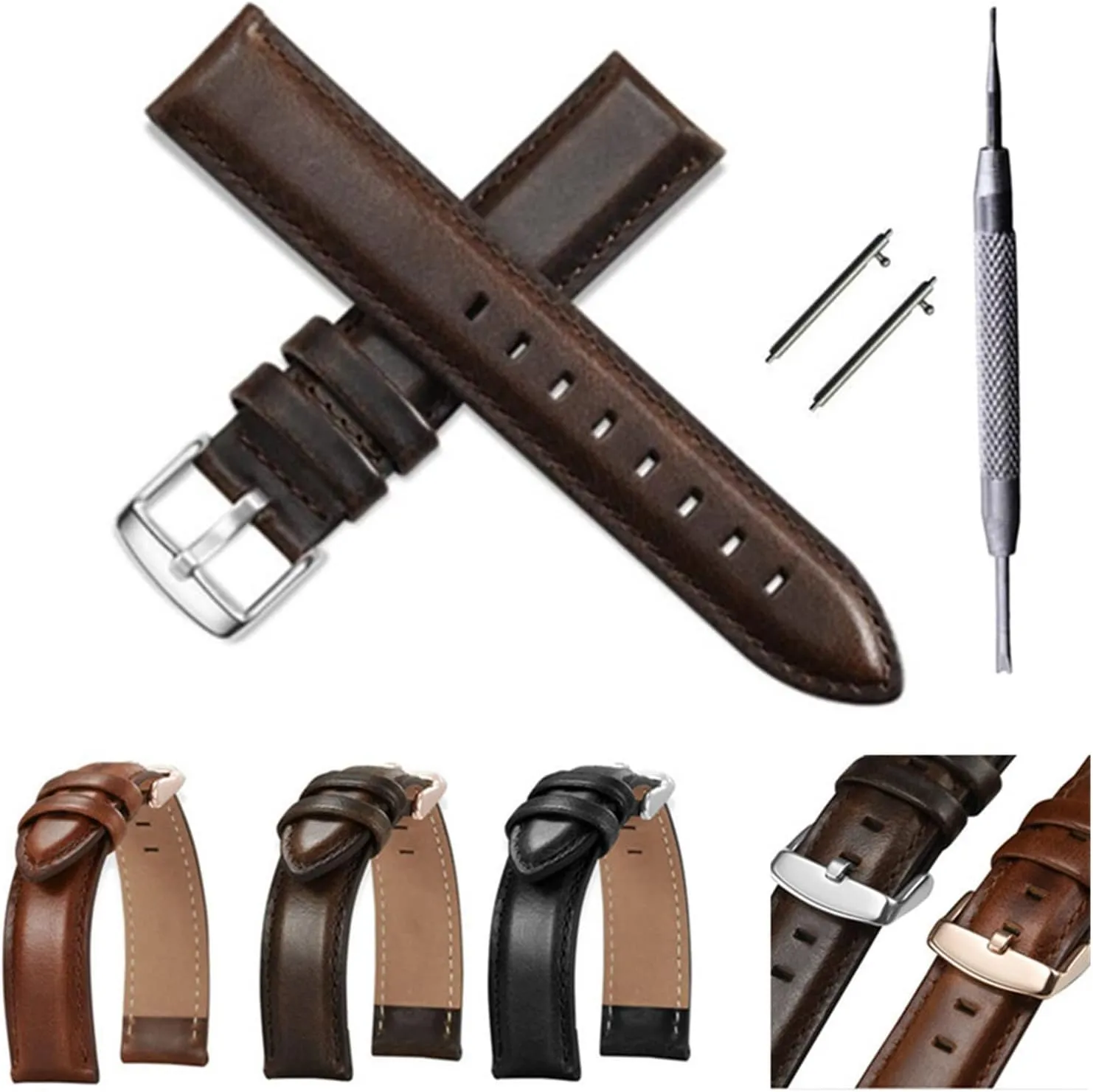 GGZONE RHAIYAN Watch Accessories Quick Release Watchbands 18 20 22 Mm Genuine Leather Watch Strap Compatible with DW Daniel Wellington Watch Band Specific (Color : Black Silver Clasp, Size : 20mm)
