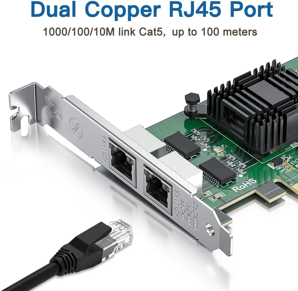 Gigabit Dual NIC with Intel 82576 Chip, 1Gb Network Card Compare to Intel E1G42ET NIC, 2 RJ45 Ports, PCI Express 2.1 X1, Ethernet Card with Low Profile for Windows/Windows Server/Linux