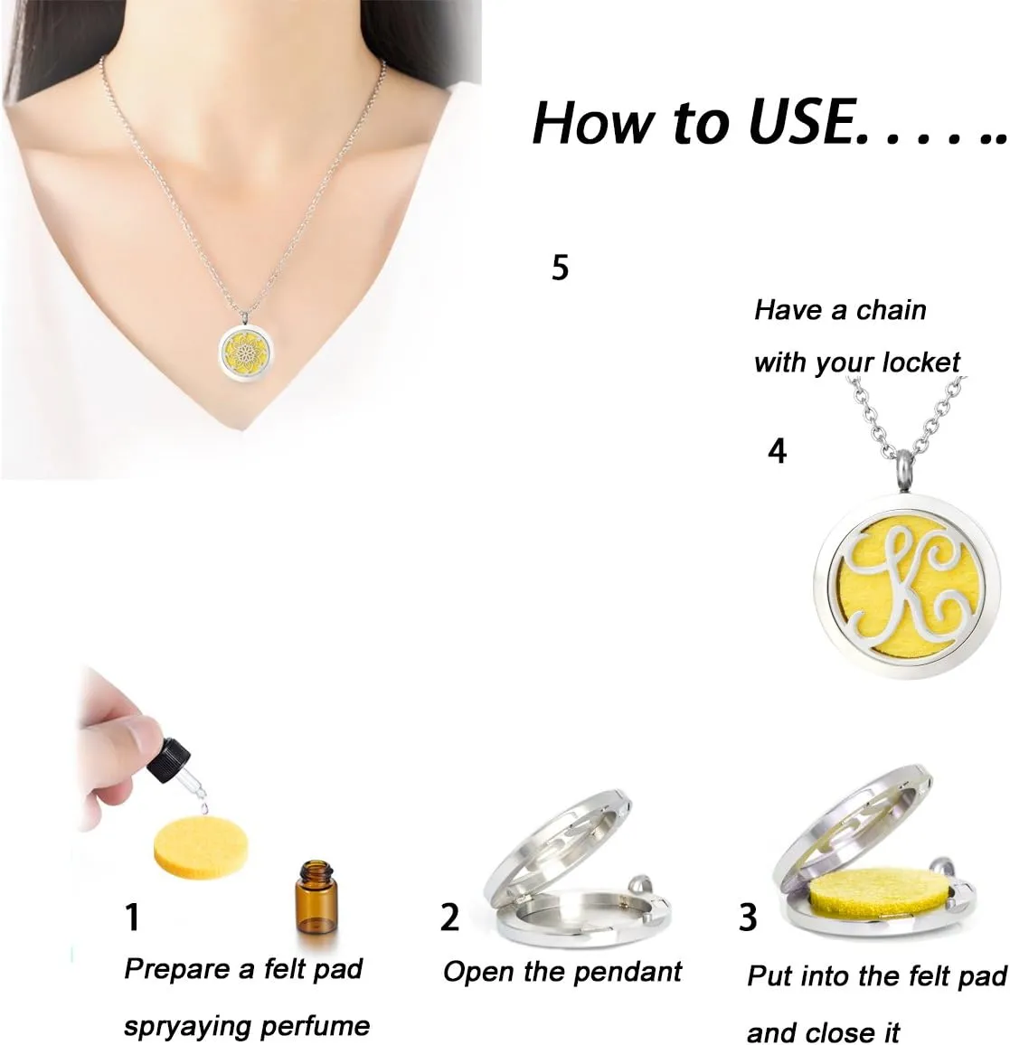 GIONO Essential Oil Diffuser Necklace 26 Initial Letter Aromatherapy Perfume Pendant Monogram Locket