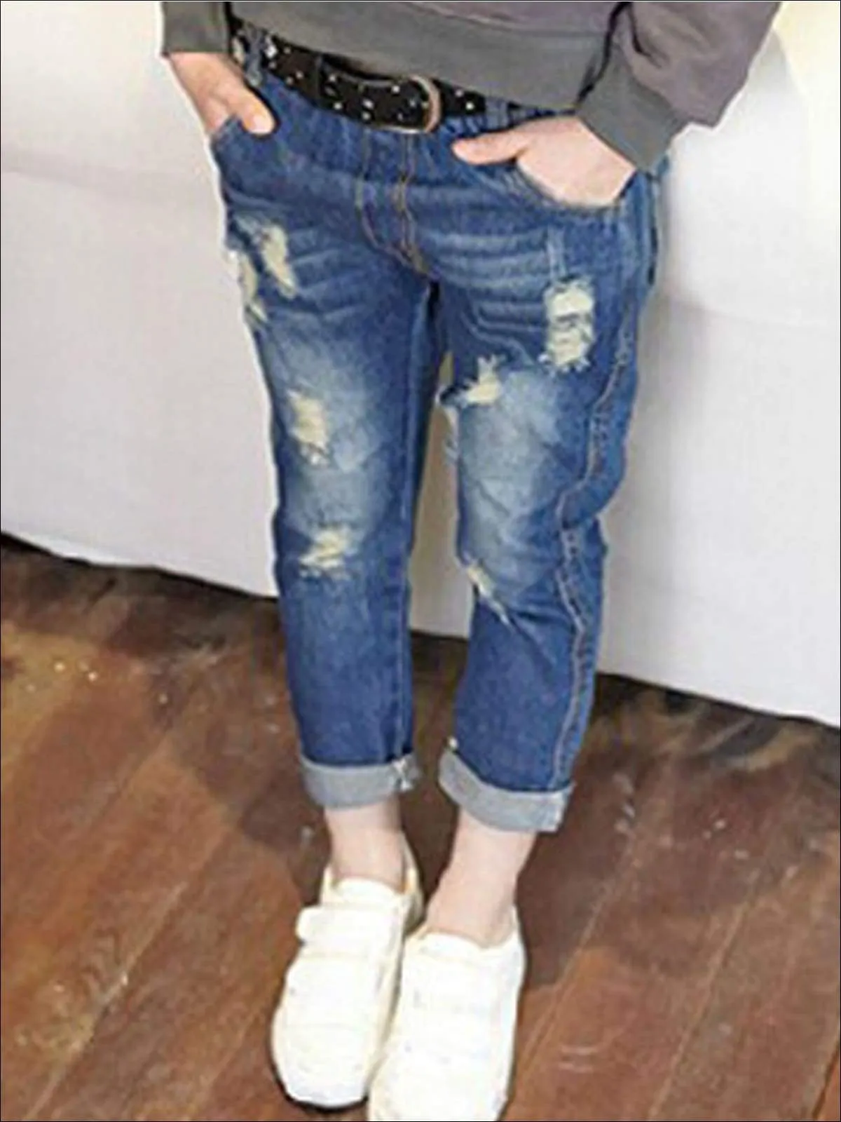 Girls Distressed Blue Denim Pants