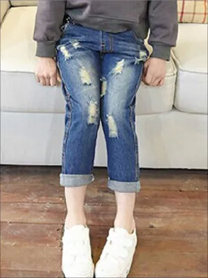 Girls Distressed Blue Denim Pants