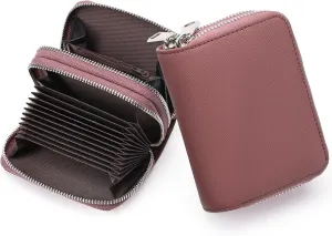 GOIACII Credit Card Holder Wallets for Women RFID Blocking Small Genuine Leather Card Case Wallet Double Zipper Accordion Wallets