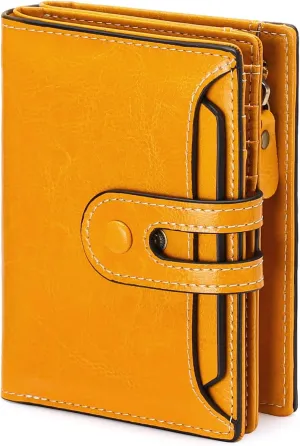 GOIACII Small Wallet Women Rfid Blocking Genuine Leather Compact Bifold Card Holder for Women with Zipper Coin Pocket 2 ID Windows