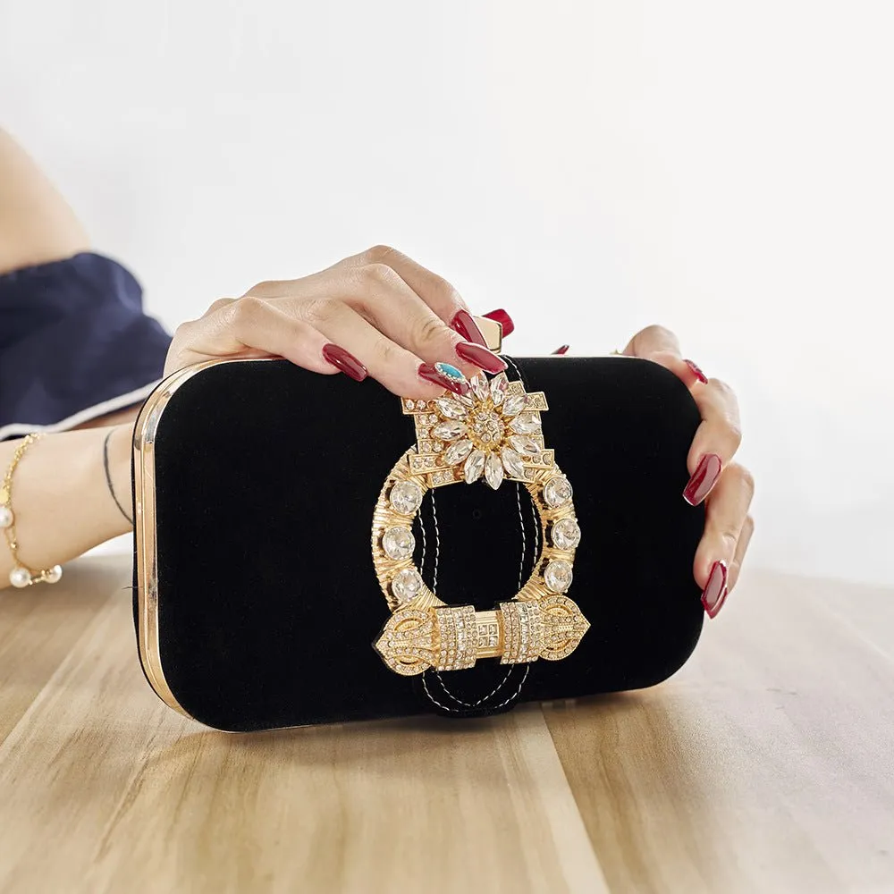Gorgeous Rhinestone Velvet Evening Clutch