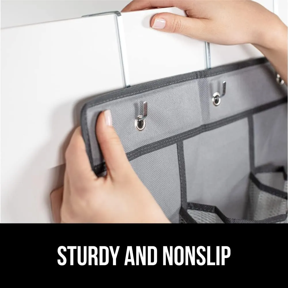 GORILLA GRIP Over the Door Shoe Organizer, 24 Large Breathable Mesh Pockets, Space Saving Hanging Storage Holder, Closet Rack Hanger Holds Up to 40 lbs, Hangs on Closets for Shoes, Accessories, Gray