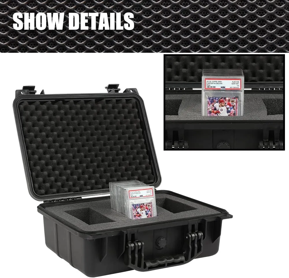 Graded Card Storage Box Compatible with BGS PSA SGC FGS Graded Sports Trading Cards,Weatherproof Case Impact Absorbing Foam Slots (Large, Black)