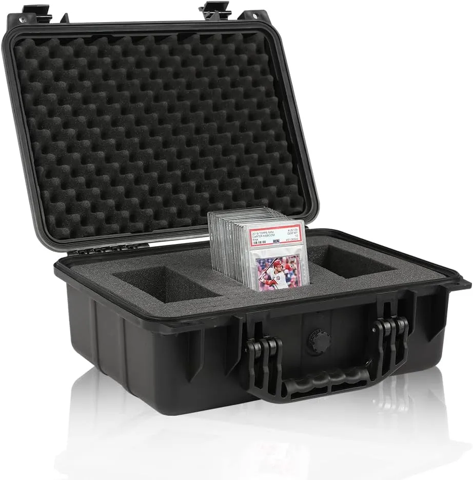 Graded Card Storage Box Compatible with BGS PSA SGC FGS Graded Sports Trading Cards,Weatherproof Case Impact Absorbing Foam Slots (Large, Black)