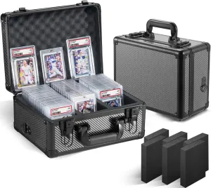Graded Card Storage Box, Trading Cards Slab Carrying Case, 3 Row Carbon Fiber Hard Sports Cards Holder Boxes with 6 Dividers Fits for PSA BGS SGC Top Loaders Collection