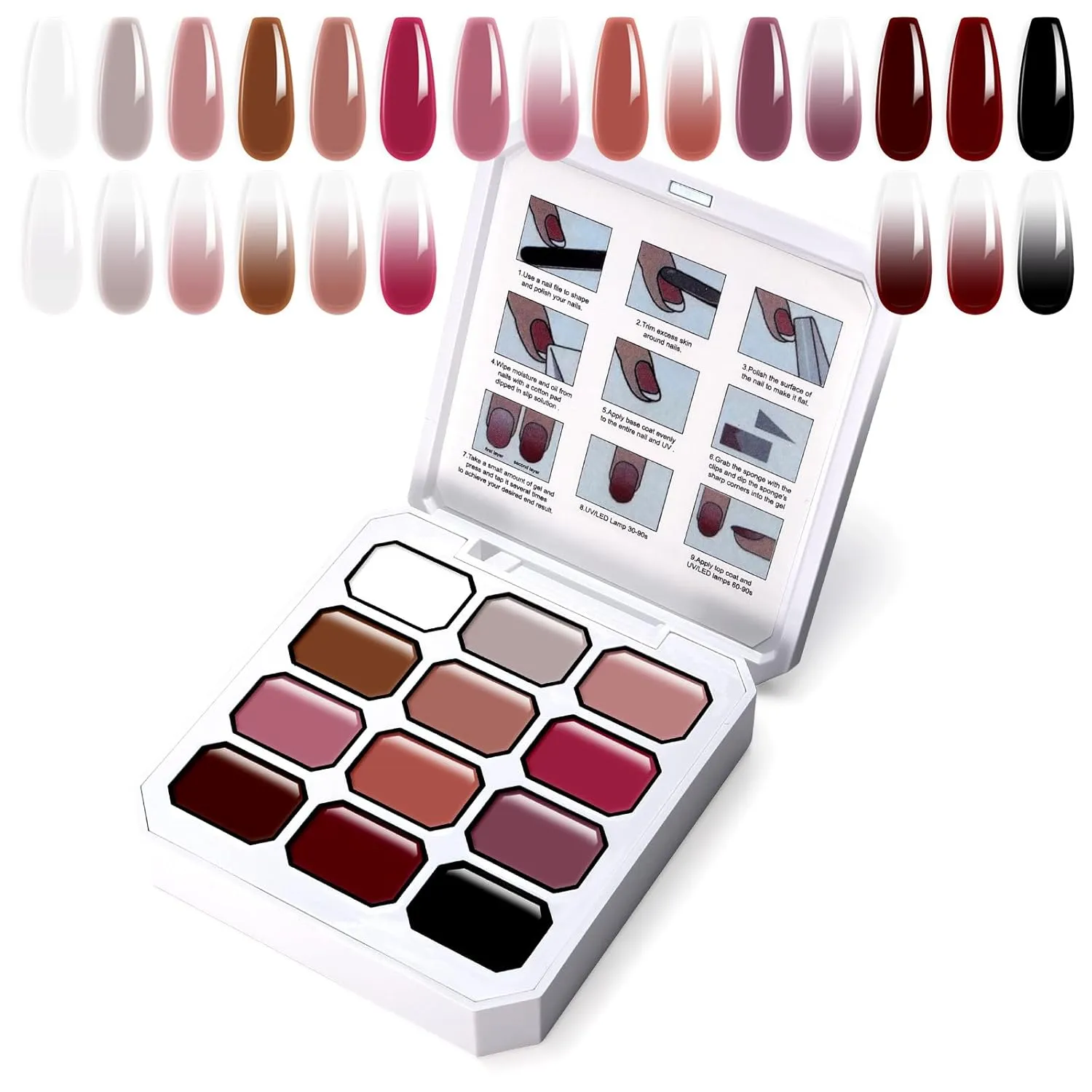 Gradient Painting Gel, 12 Colors Ombre Gel Nail Polish for Ombre Nails Aura Nails, French Manicure DIY Nail Art,Long-lasting No-wipe Soak of UV, Palette Velvet Sonnet​