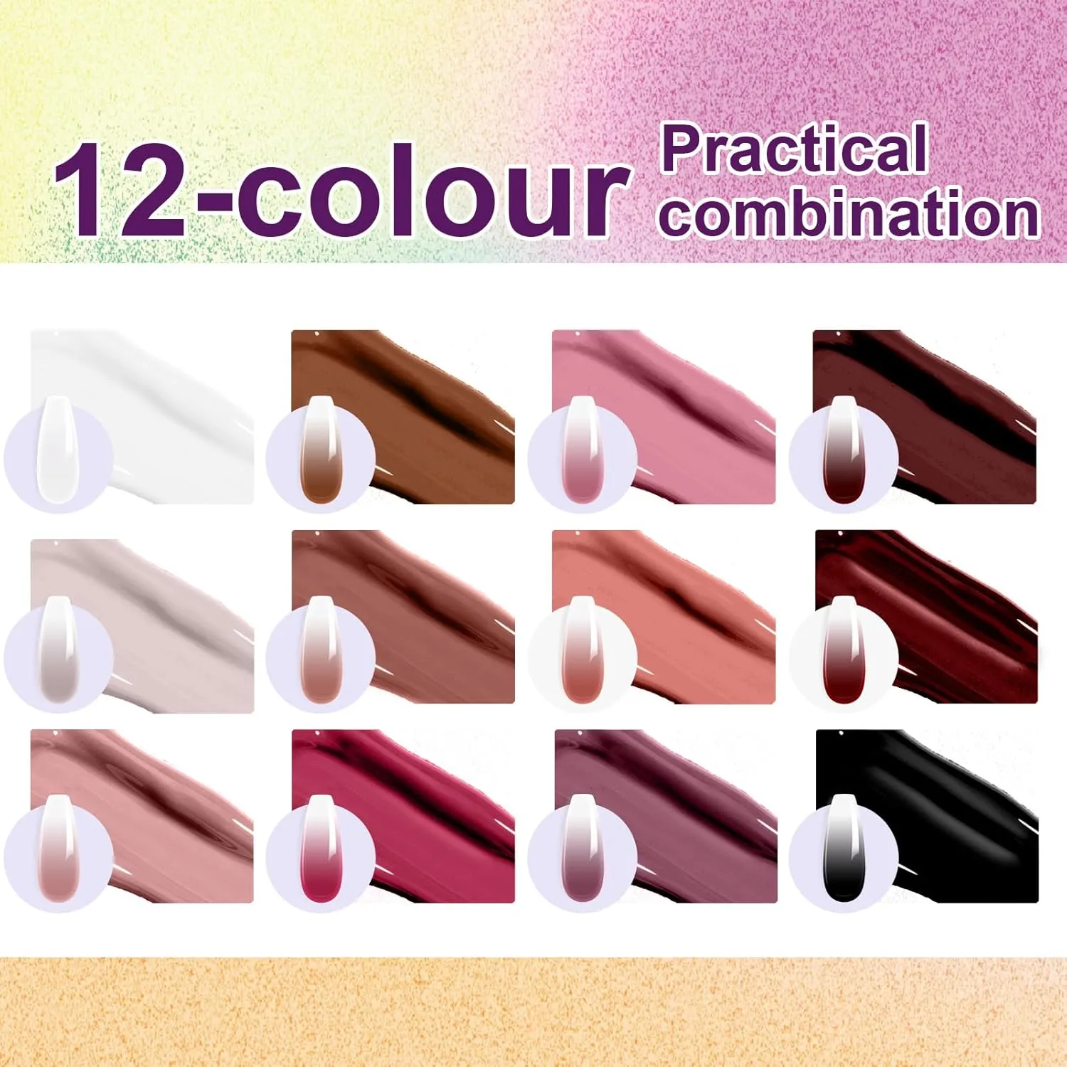 Gradient Painting Gel, 12 Colors Ombre Gel Nail Polish for Ombre Nails Aura Nails, French Manicure DIY Nail Art,Long-lasting No-wipe Soak of UV, Palette Velvet Sonnet​