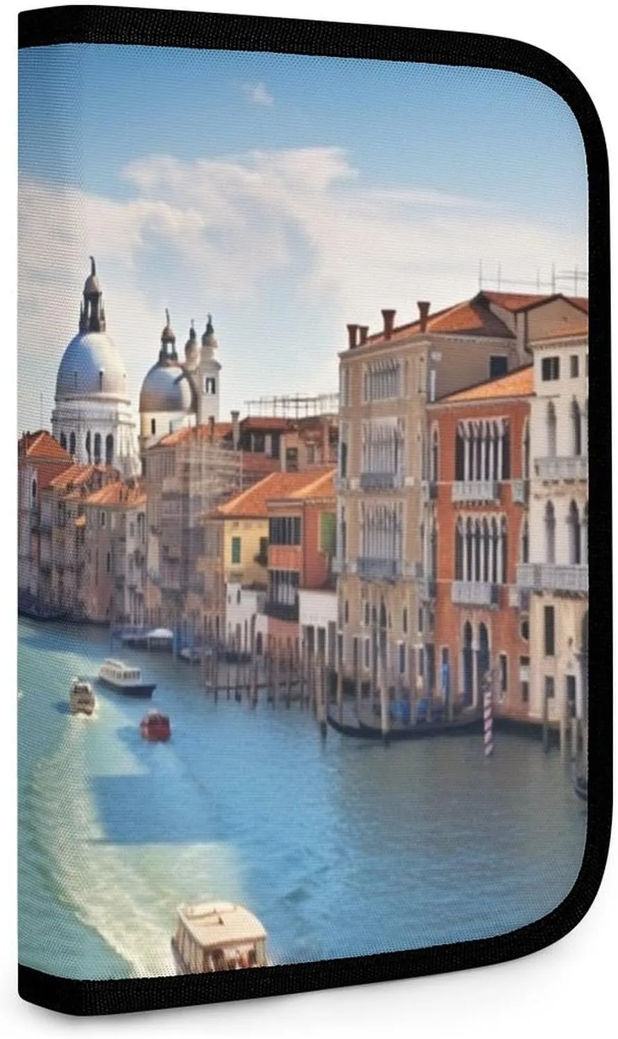 Grand Canal in Italy Multifunctional Compact Wallet Id Stronghold Waltlet Credit Card Holder Wallet Zipper Leather Case Purse Rfid Blocking Bifold Wallet for Men Women
