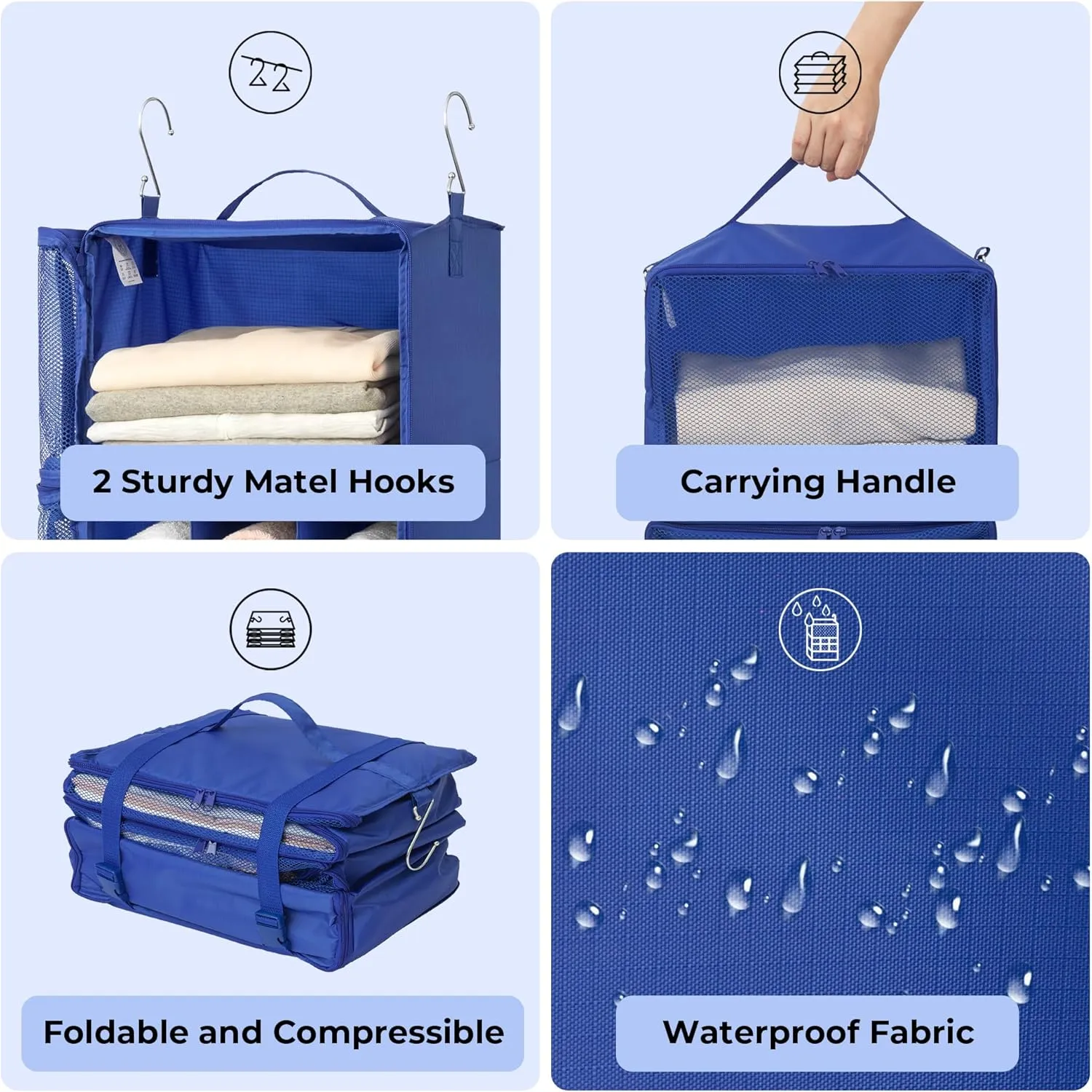 GRANNY SAYS Hanging Packing Cubes for Travel, Large Portable Hanging Suitcase Organizer, Foldable Compression Luggage Organizer Bags for Clothes, Carry on Closet Suitcase, XL-Blue Travel Shelves