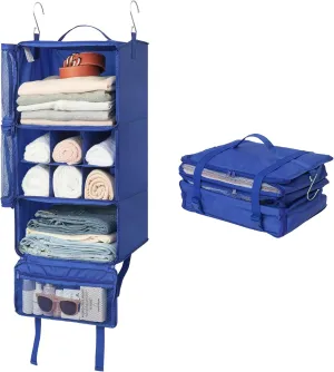 GRANNY SAYS Hanging Packing Cubes for Travel, Large Portable Hanging Suitcase Organizer, Foldable Compression Luggage Organizer Bags for Clothes, Carry on Closet Suitcase, XL-Blue Travel Shelves